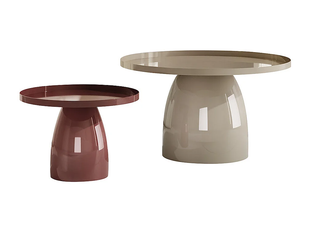 Lot de 2 tables basses en métal - Beige et marron brillant - FRIDANA