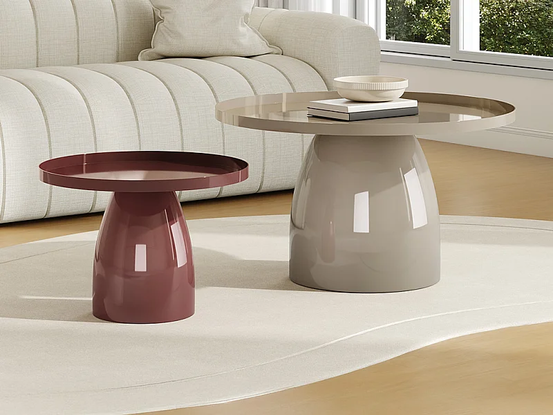 Lot de 2 tables basses en métal - Beige et marron brillant - FRIDANA