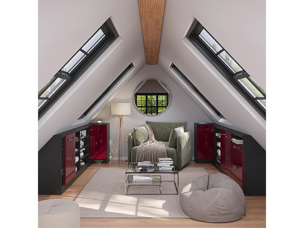 Meuble de cuisine dangle pour combles rouge brillant 75.6x75.6x81.6 r-line