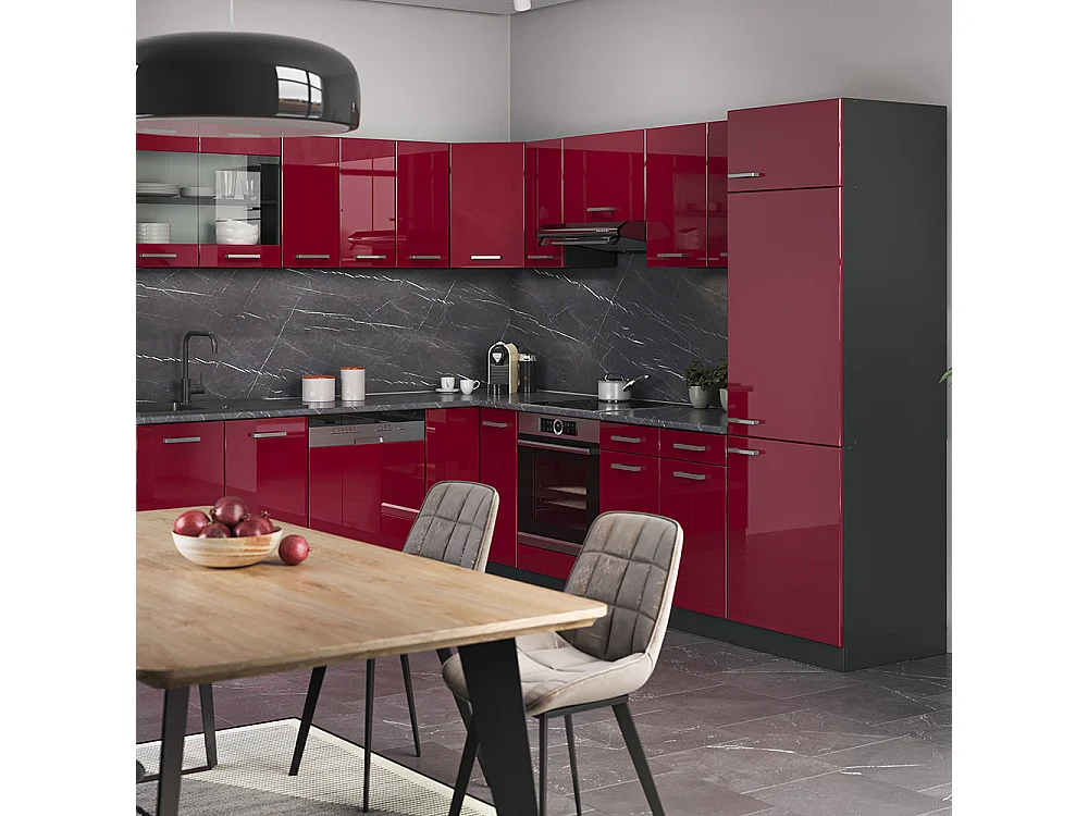 Armario de cocina esquinero para techo inclinado rojo de alto brillo 75.6x75.6x81.6 r-line