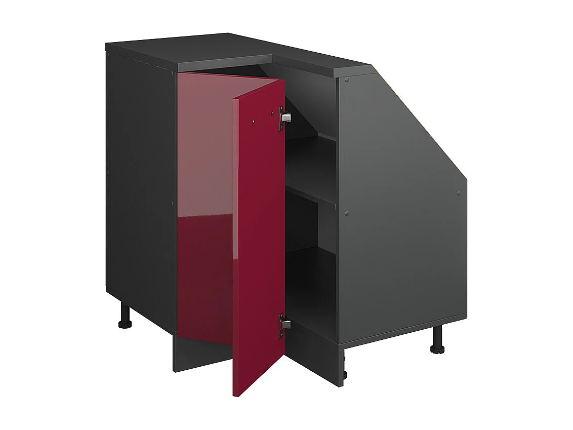 Armario de cocina esquinero para techo inclinado rojo de alto brillo 75.6x75.6x81.6 r-line