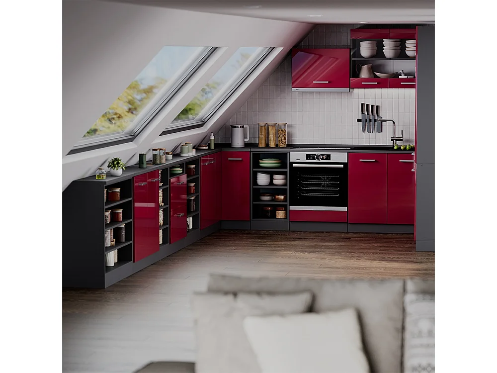 Corner kitchen cabinet for sloping roofs red high gloss 75.6x75.6x81.6 r-line