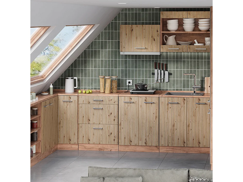 Corner kitchen cabinet for sloping roofs artisan oak 75.6x75.6x81.6 r-line