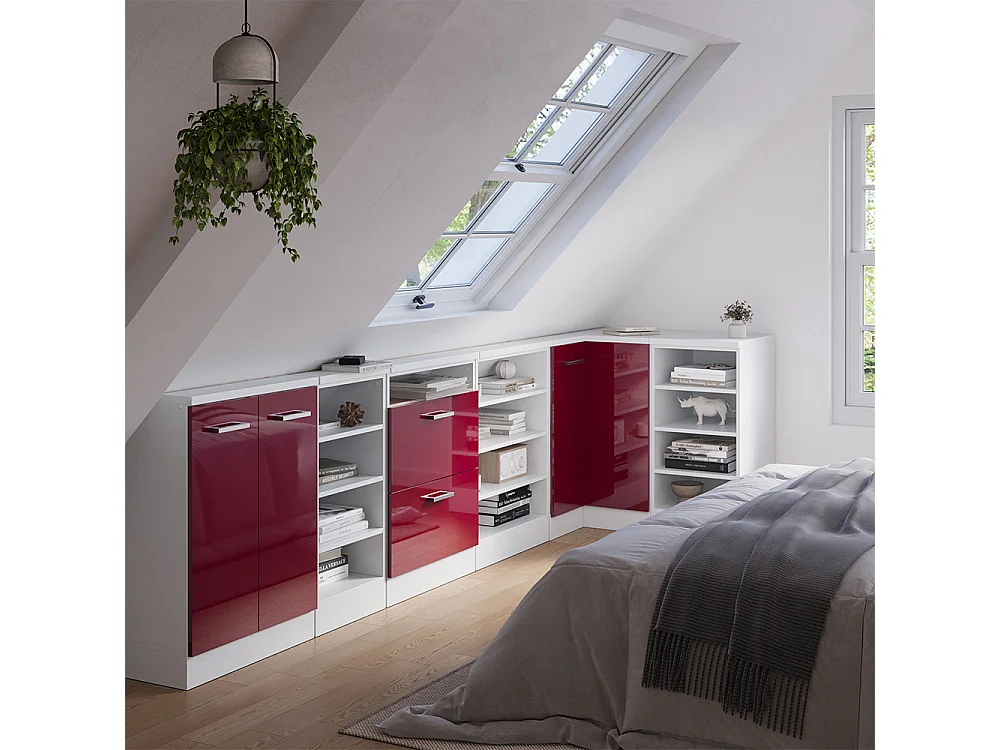 Corner kitchen cabinet for sloping roofs red high gloss 75.6x75.6x81.6 r-line