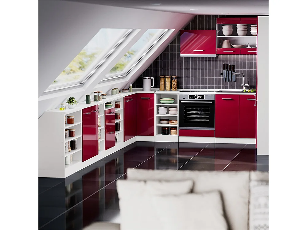 Corner kitchen cabinet for sloping roofs red high gloss 75.6x75.6x81.6 r-line