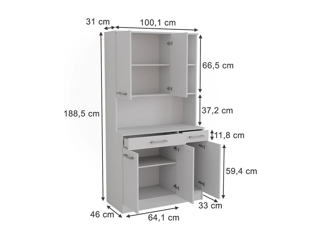 Bufet kuchenny biały 100.1x46x188.5 raul