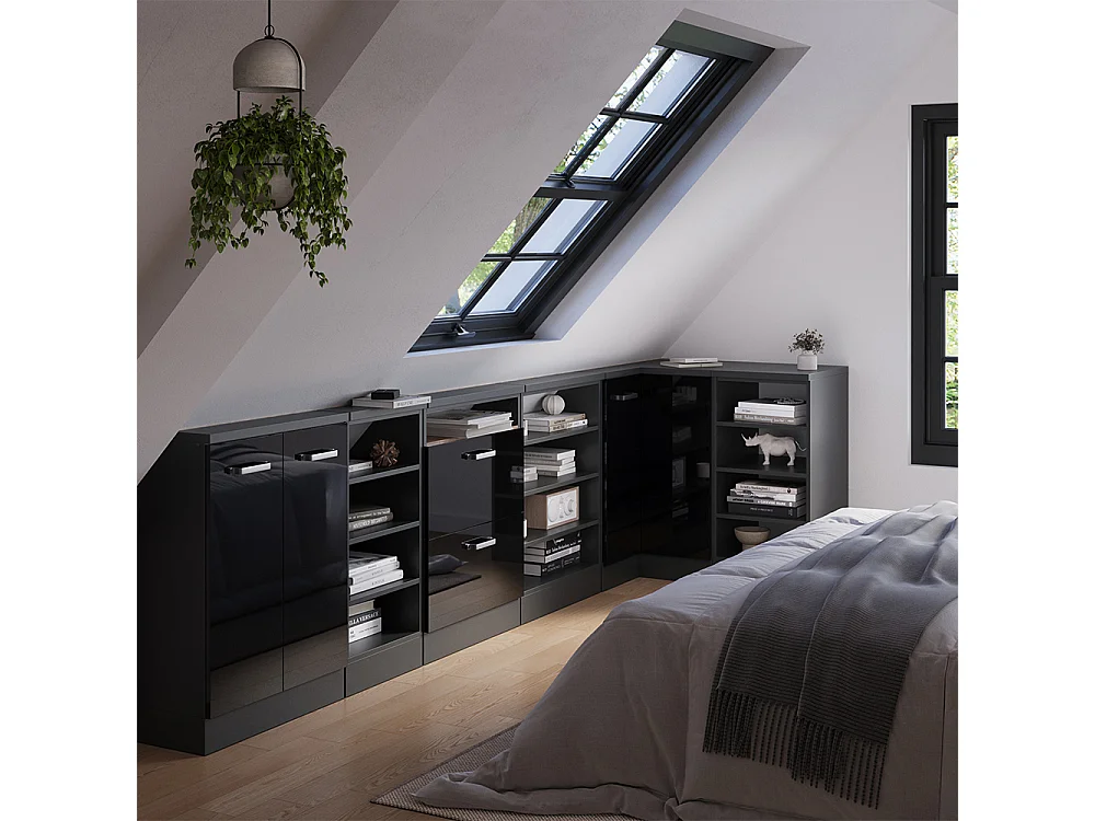 Meuble de cuisine dangle pour combles noir haute brillance 75.6x75.6x81.6 r-line