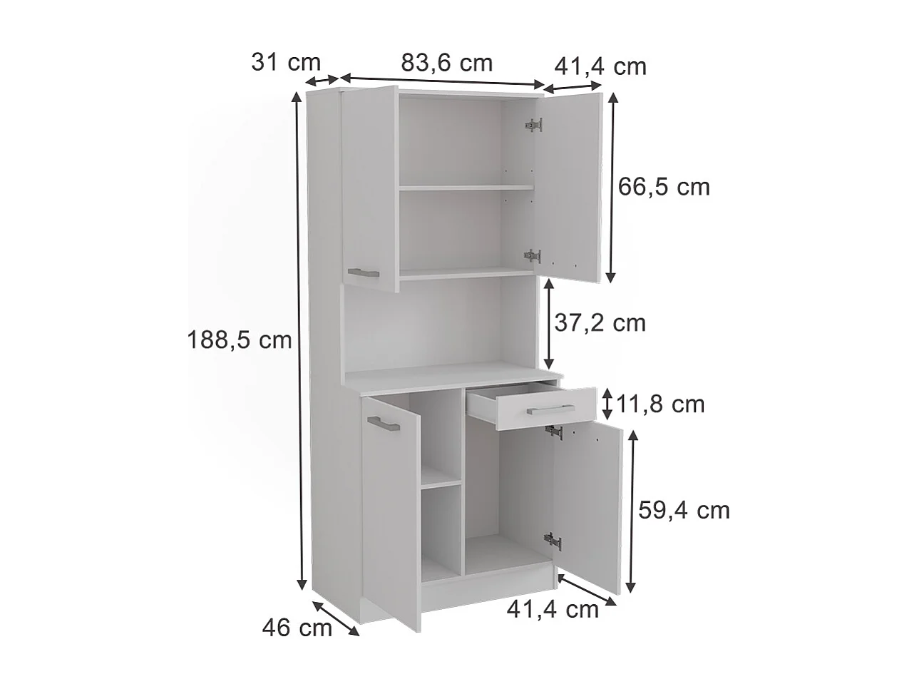 Bufet kuchenny biały 83.6x46x188.5 raul