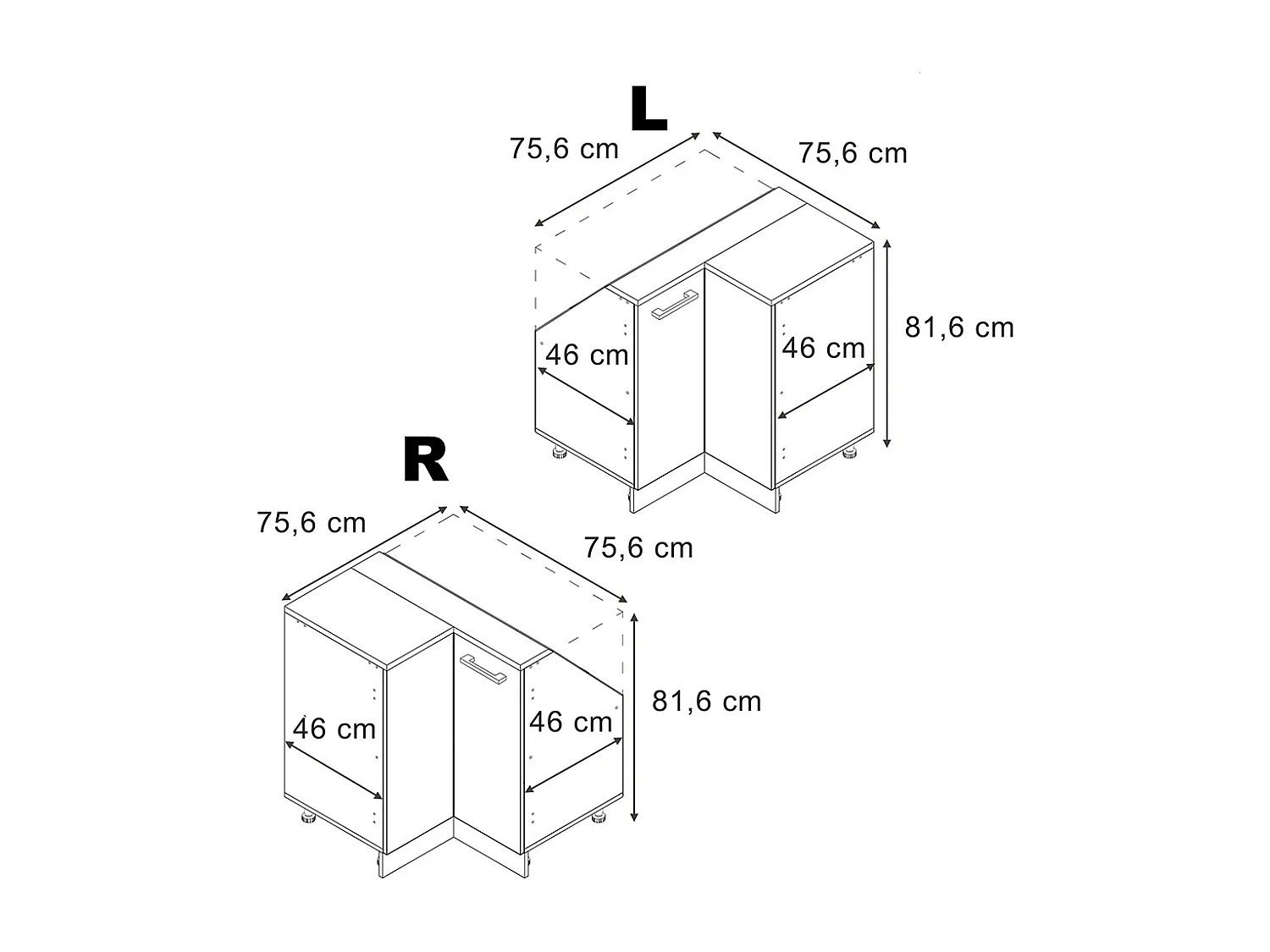 Eck-Küchenschrank für Dachschrägen weiß landhaus 75.6x75.6x81.6 r-line