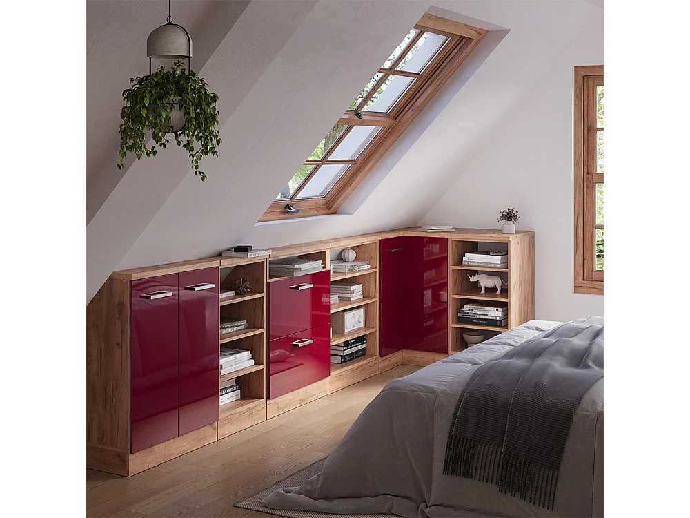 Corner kitchen cabinet for sloping roofs red high gloss 75.6x75.6x81.6 r-line