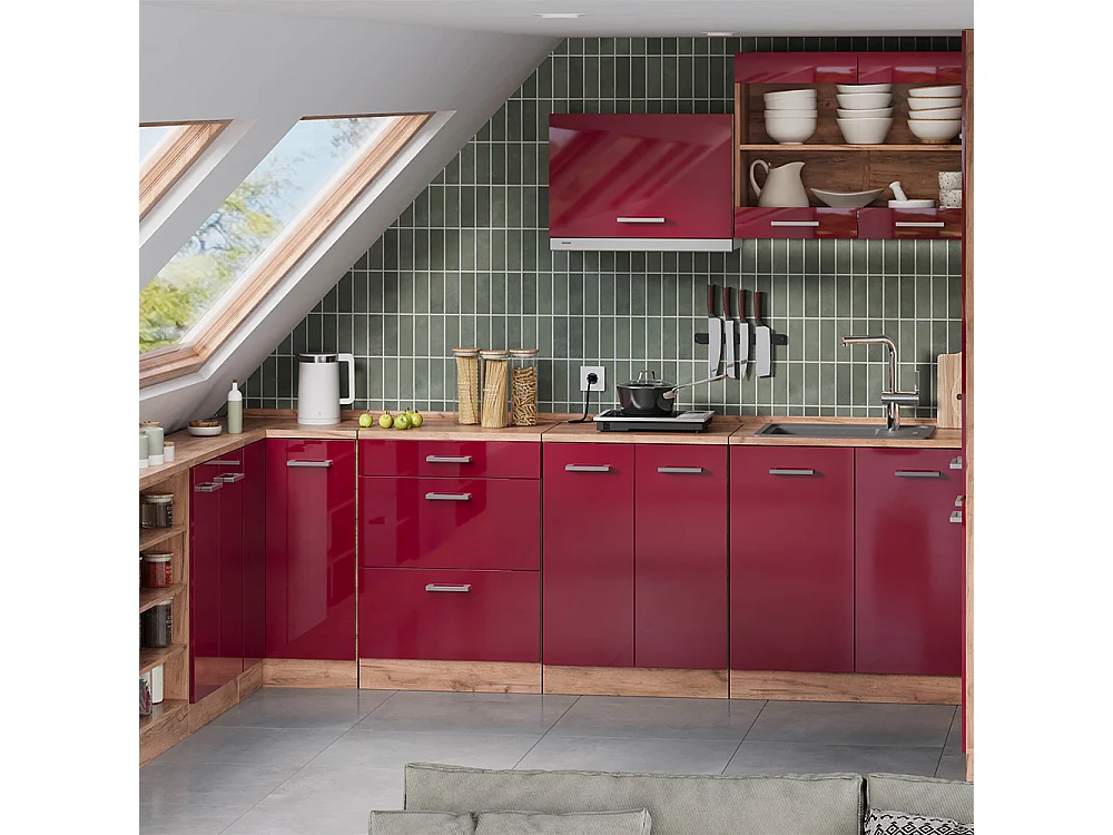 Corner kitchen cabinet for sloping roofs red high gloss 75.6x75.6x81.6 r-line