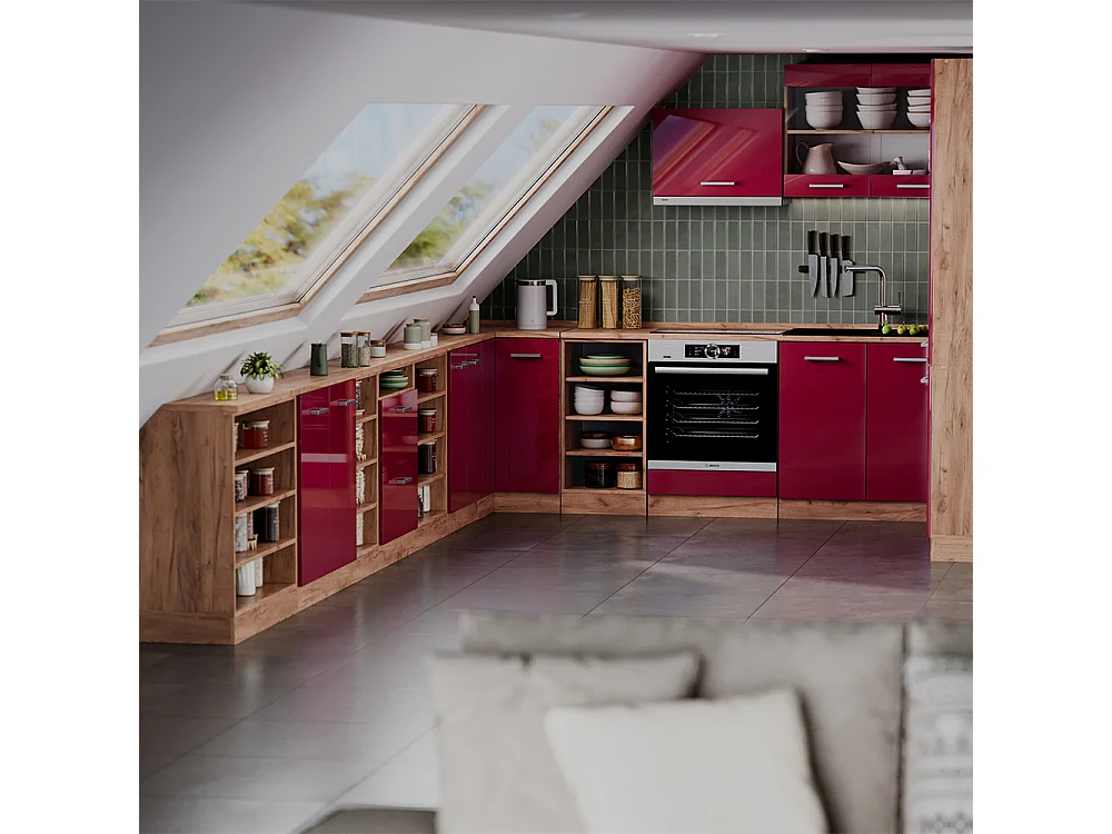 Corner kitchen cabinet for sloping roofs red high gloss 75.6x75.6x81.6 r-line