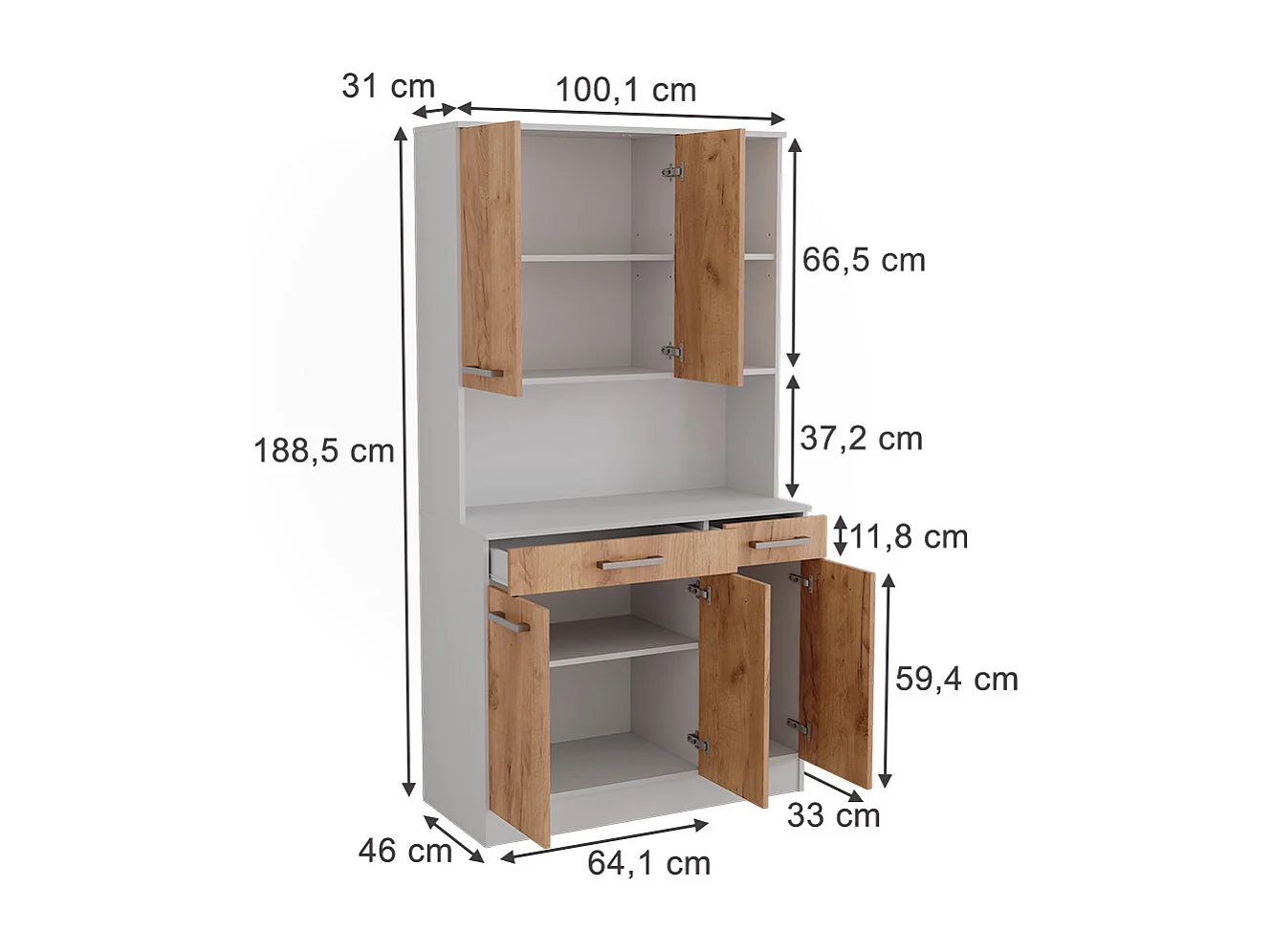 Bufet kuchenny biały/złoty dąb 100.1x46x188.5 raul