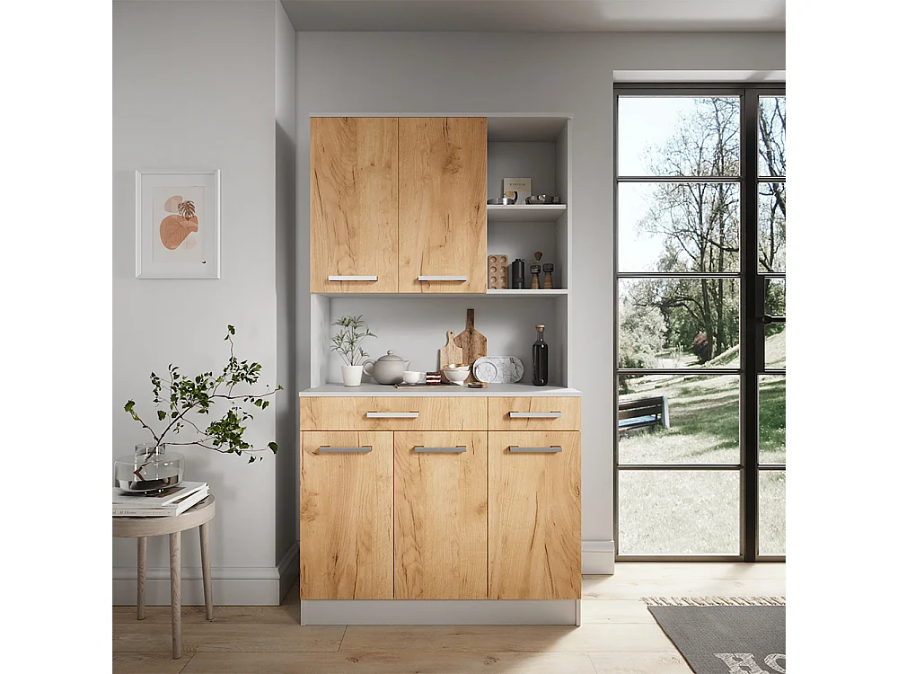 Bufet kuchenny biały/złoty dąb 100.1x46x188.5 raul