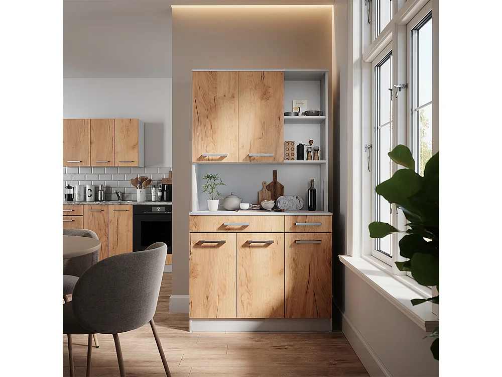 Bufet kuchenny biały/złoty dąb 100.1x46x188.5 raul