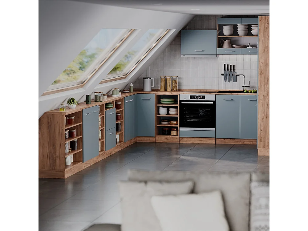 Corner kitchen cabinet for sloping roofs blue-grey 75.6x75.6x81.6 r-line