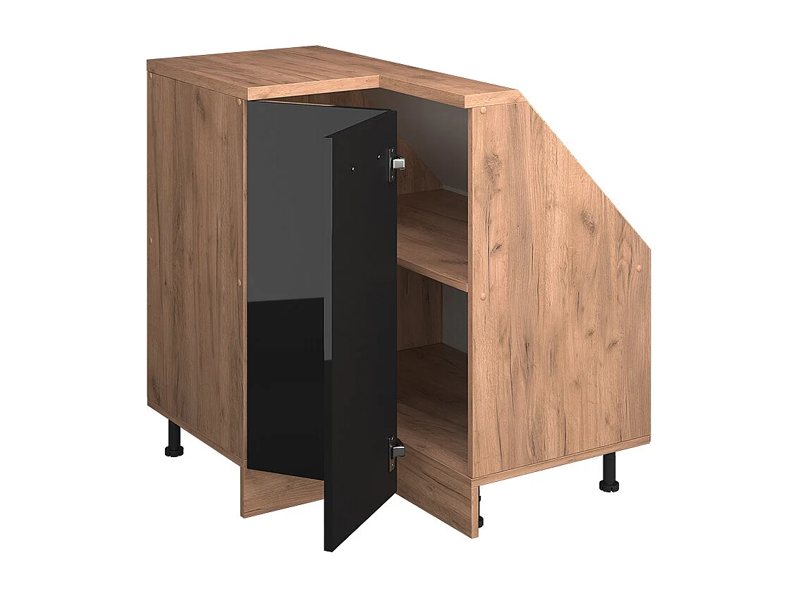 Corner kitchen cabinet for sloping roofs black high gloss 75.6x75.6x81.6 r-line