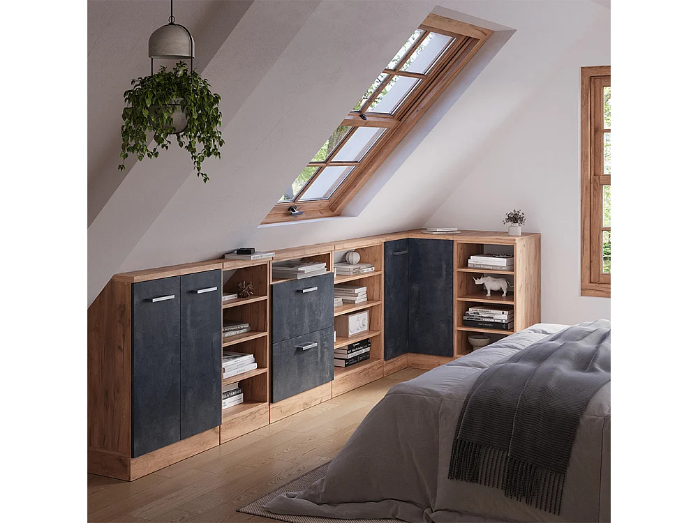 Corner kitchen cabinet for sloping roofs black concrete 75.6x75.6x81.6 r-line