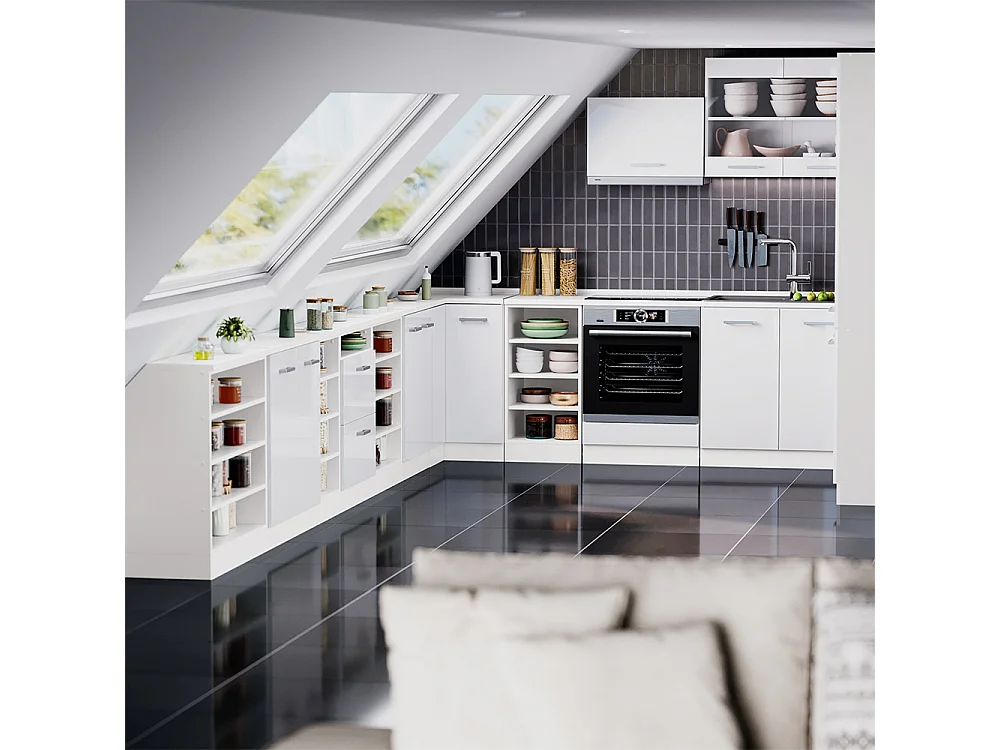 Corner kitchen cabinet for sloping roofs white high gloss 75.6x75.6x81.6 r-line