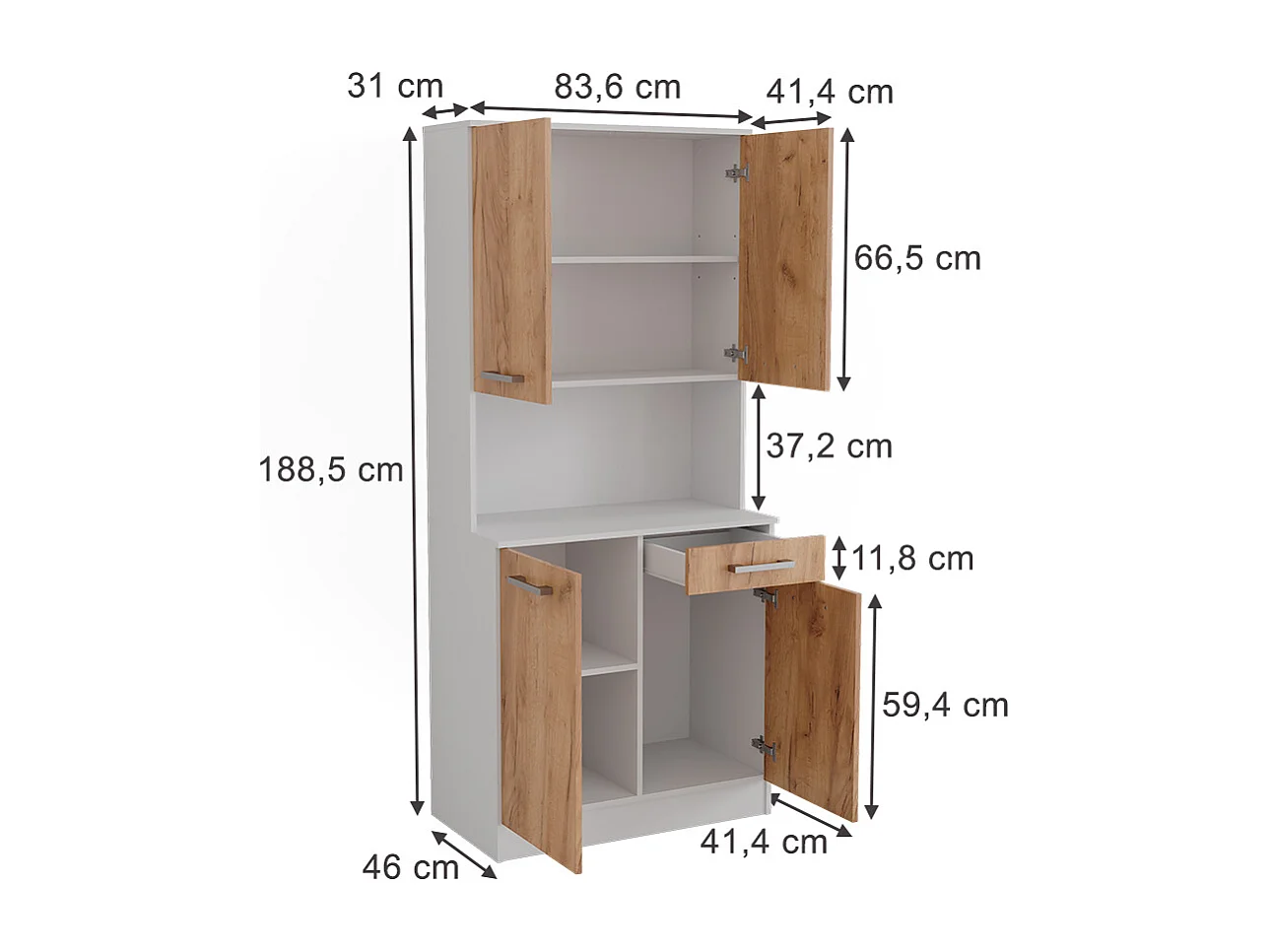 Bufet kuchenny biały/złoty dąb 83.6x46x188.5 raul