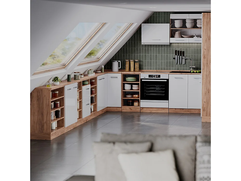 Corner kitchen cabinet for sloping roofs white high gloss 75.6x75.6x81.6 r-line