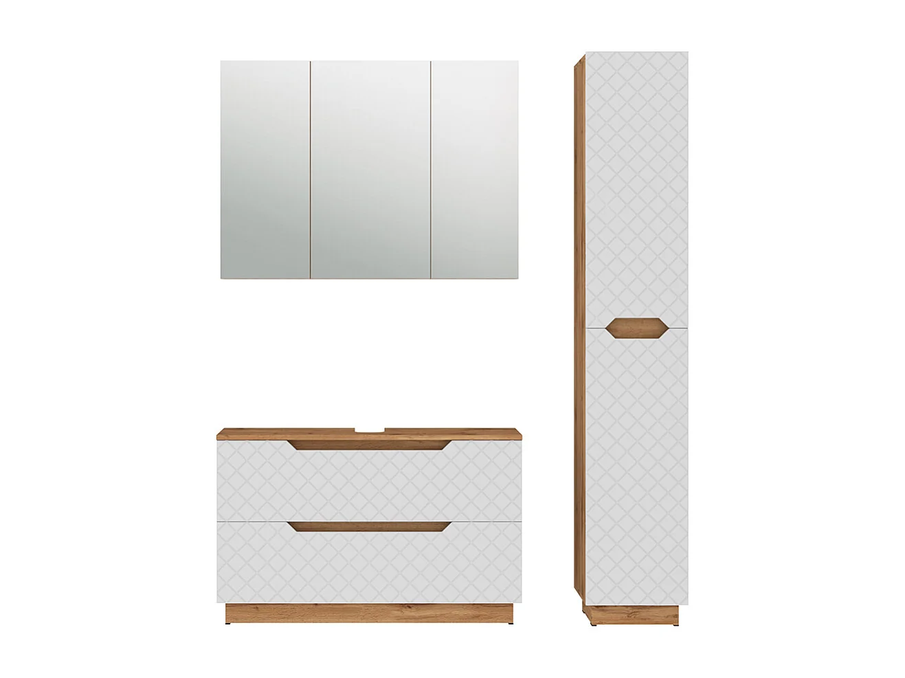 Badkamermeubelset eiken/wit met tegelstructuur 99.4x32x62.5 lotta