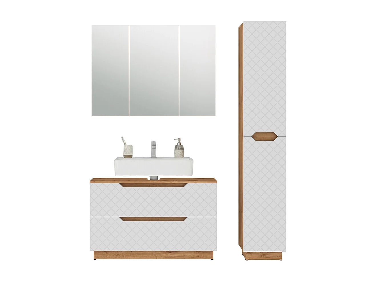 Badkamermeubelset eiken/wit met tegelstructuur 99.4x32x62.5 lotta