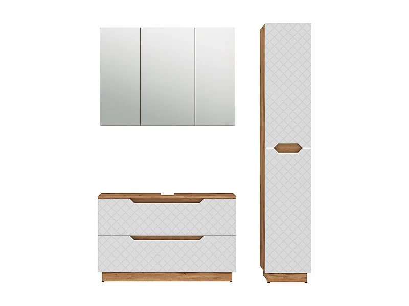 Badkamermeubelset eiken/wit met tegelstructuur 99.4x32x62.5 lotta