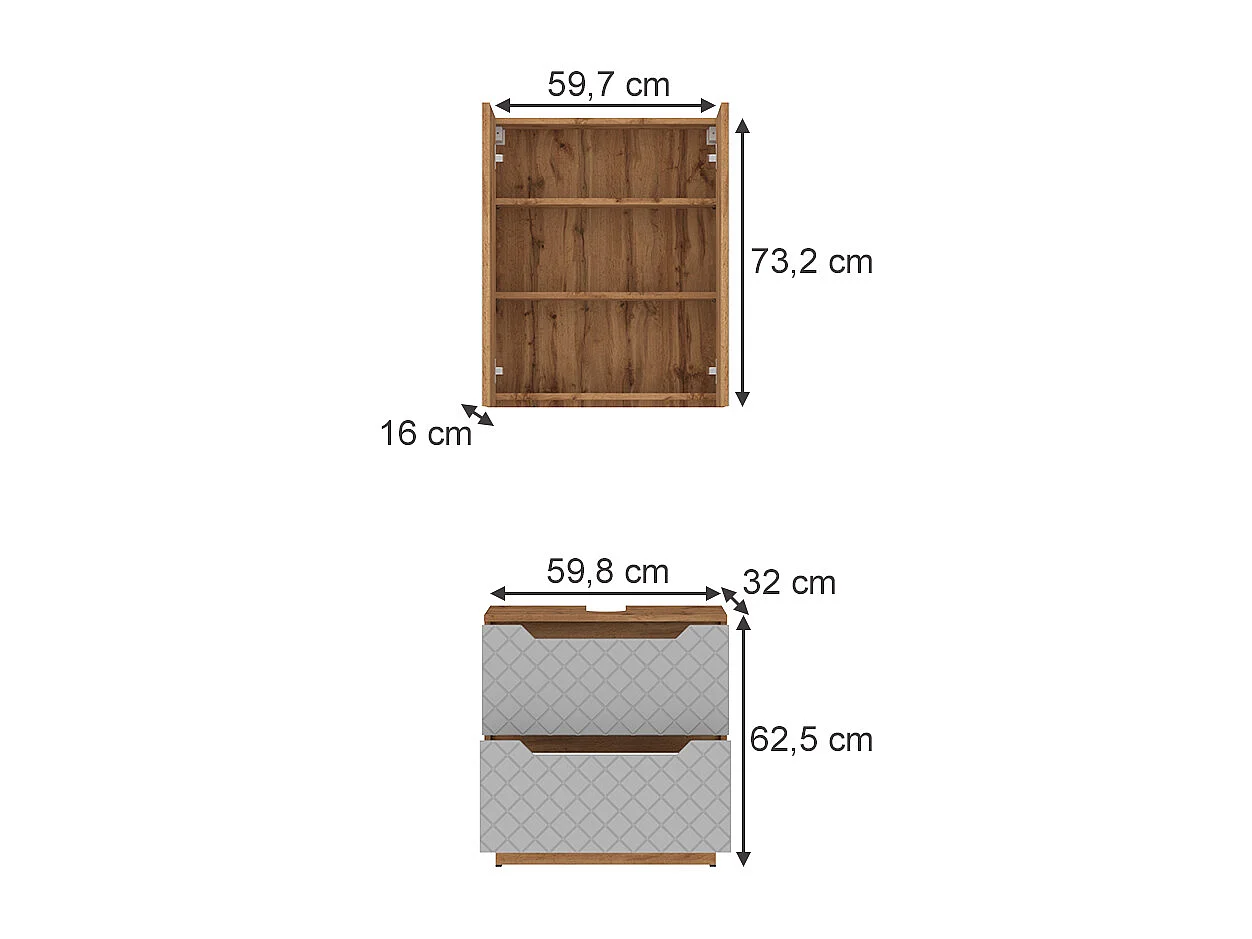 Badmöbel-Set eiche/grau mit kachelstruktur 59.8x32x62.5 lotta