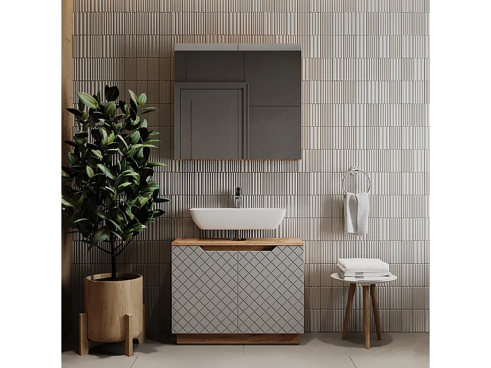 Set di mobili da bagno rovere/grigio con struttura in piastrelle 79.6x32x62.1 lotta