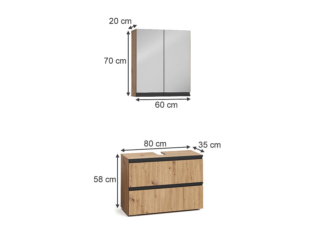 Zestaw mebli łazienkowych rzemieślnik 80x35x58 torren