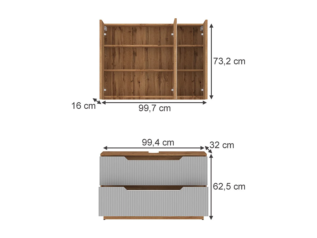 Meubles bain chêne/gris rayé 119.2x35x62.5 lotta