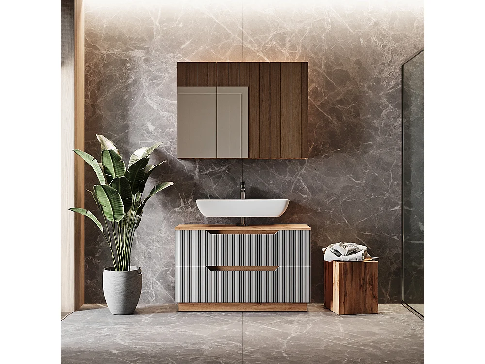 Meubles bain chêne/gris rayé 119.2x35x62.5 lotta