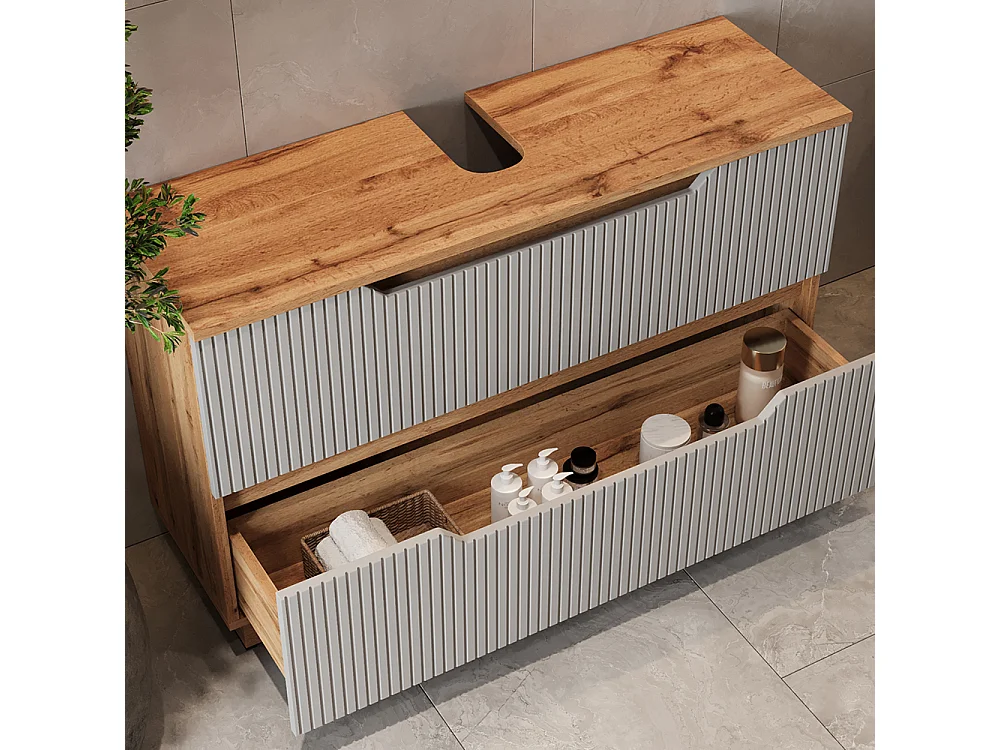 Meubles bain chêne/gris rayé 119.2x35x62.5 lotta