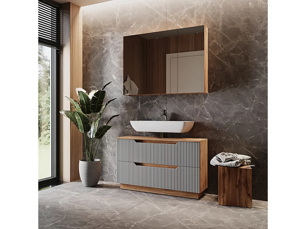 Meubles bain chêne/gris rayé 119.2x35x62.5 lotta