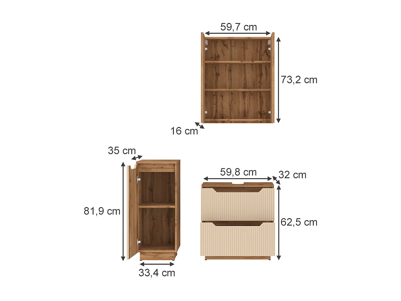 Badmöbel-Set eiche/kaschmir gestreift 58.9x32x62.5 lotta
