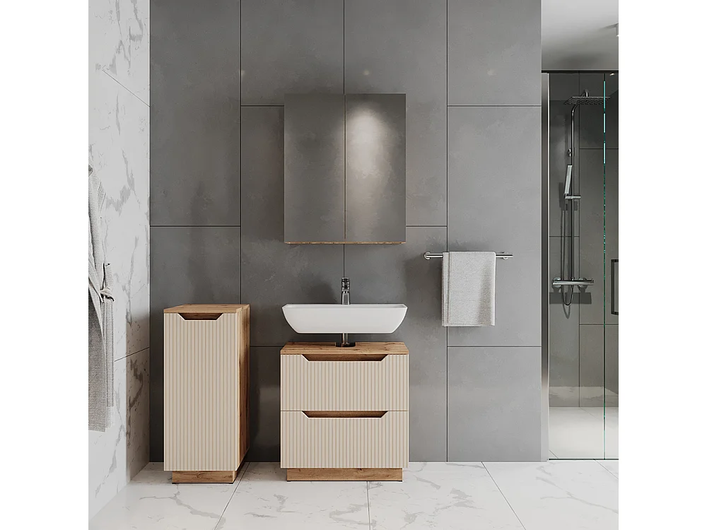 Badmöbel-Set eiche/kaschmir gestreift 58.9x32x62.5 lotta