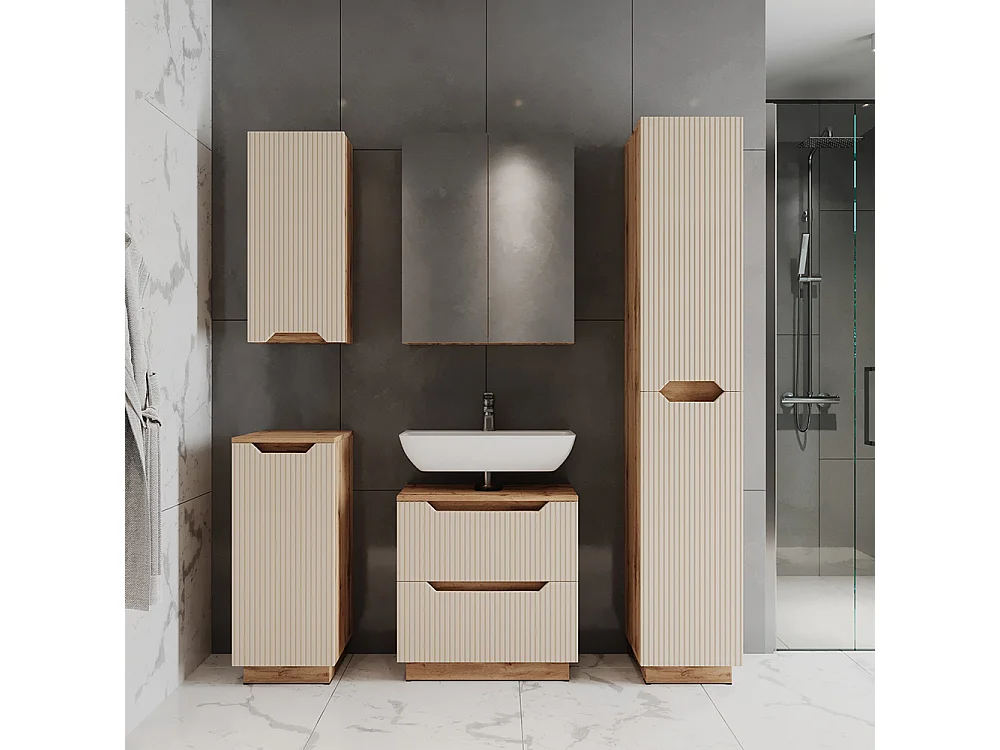 Badmöbel-Set eiche/kaschmir gestreift 58.9x32x62.5 lotta