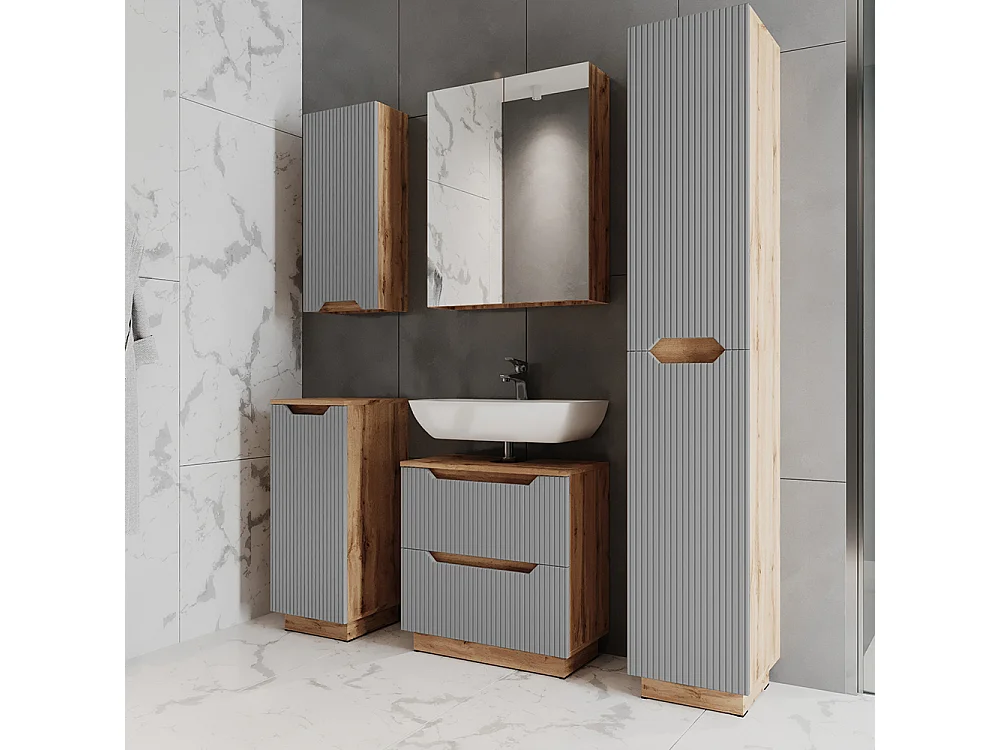 Badkamermeubelset eiken/grijs gestreept 59.8x32x62.5 lotta