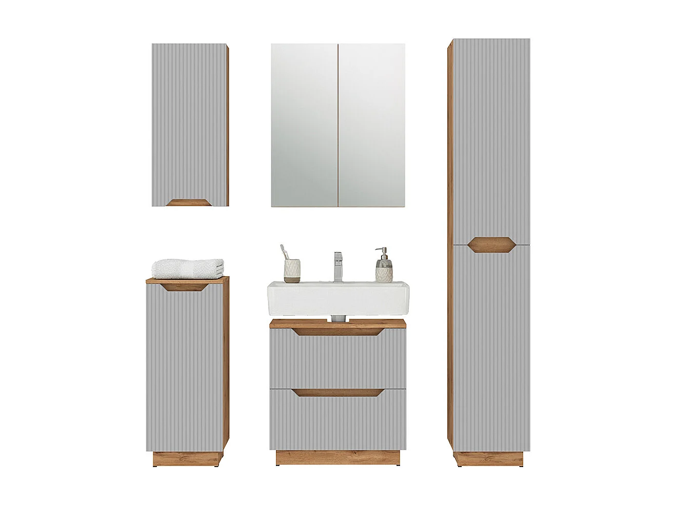 Badkamermeubelset eiken/grijs gestreept 59.8x32x62.5 lotta