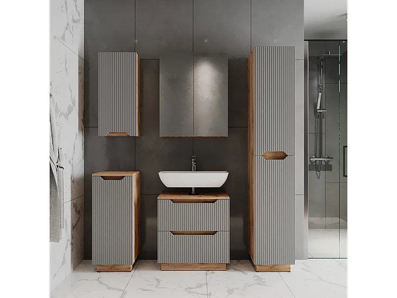 Badkamermeubelset eiken/grijs gestreept 59.8x32x62.5 lotta