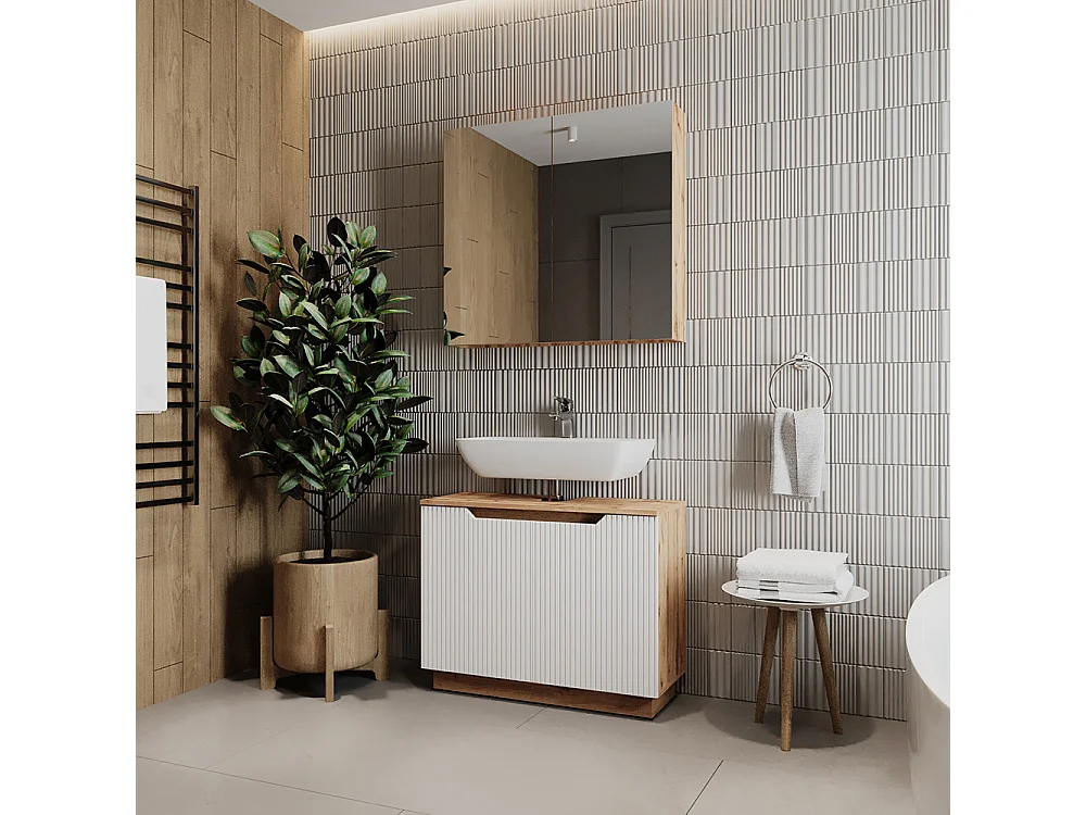 Meubles bain chêne/blanc rayé 79.6x32x62.1 lotta