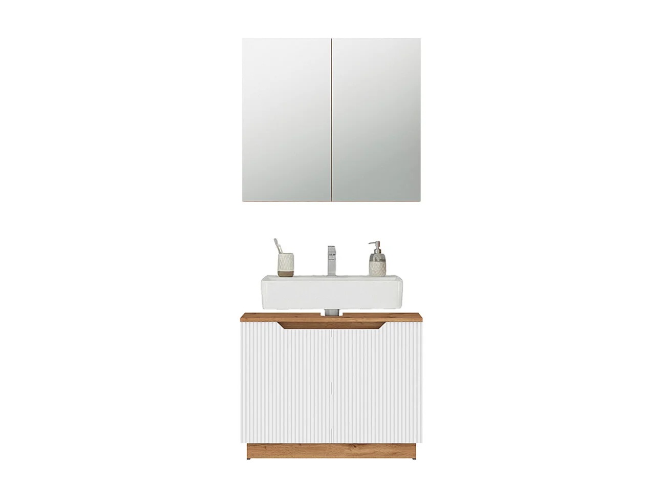 Meubles bain chêne/blanc rayé 79.6x32x62.1 lotta