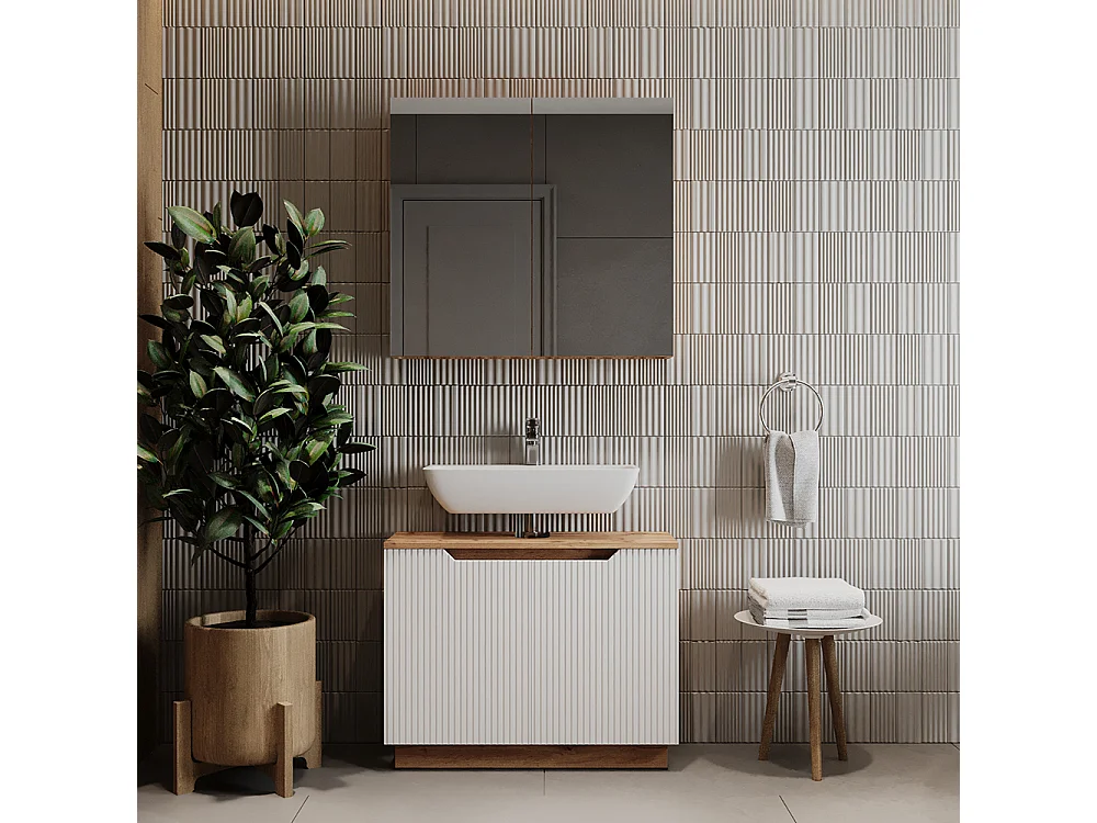 Meubles bain chêne/blanc rayé 79.6x32x62.1 lotta