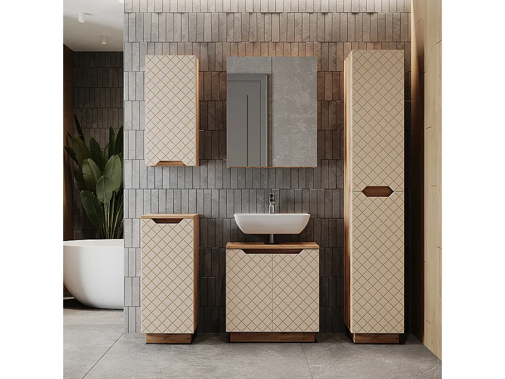 Badkamermeubelset eiken/kasjmier met tegelstructuur 59.8x32x62.1 lotta