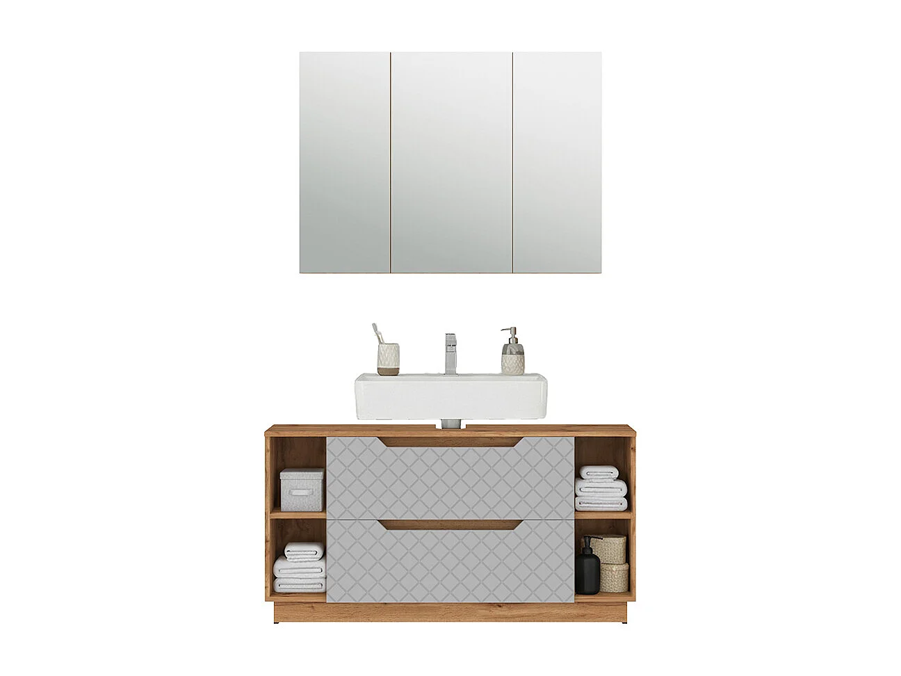 Meubles bain chêne/gris avec structure en carreaux 119.2x35x62.5 lotta