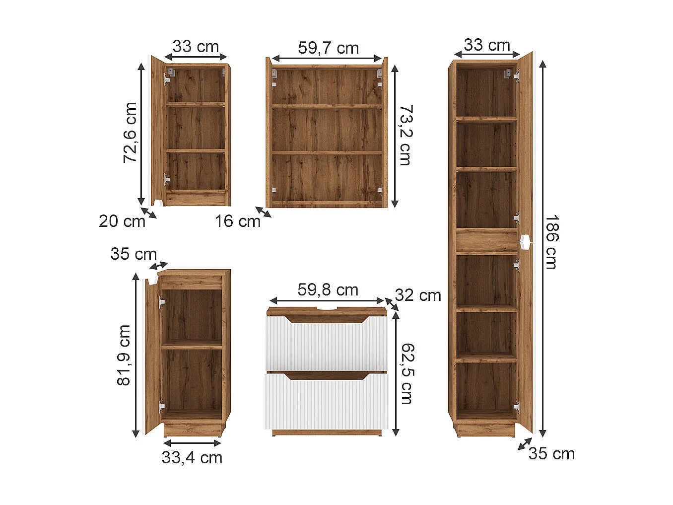 Badmöbel-Set eiche/weiß gestreift 59.8x32x62.5 lotta