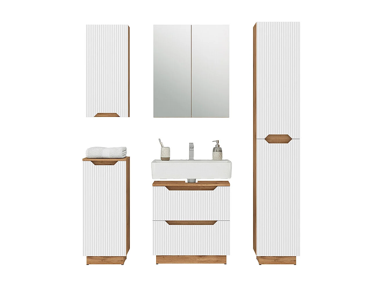 Badmöbel-Set eiche/weiß gestreift 59.8x32x62.5 lotta