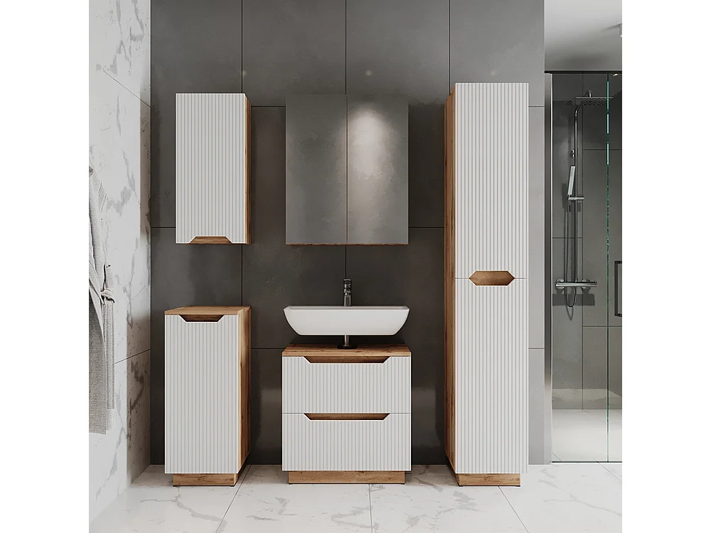 Meubles bain chêne/blanc rayé 59.8x32x62.5 lotta