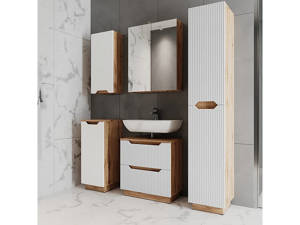 Meubles bain chêne/blanc rayé 59.8x32x62.5 lotta